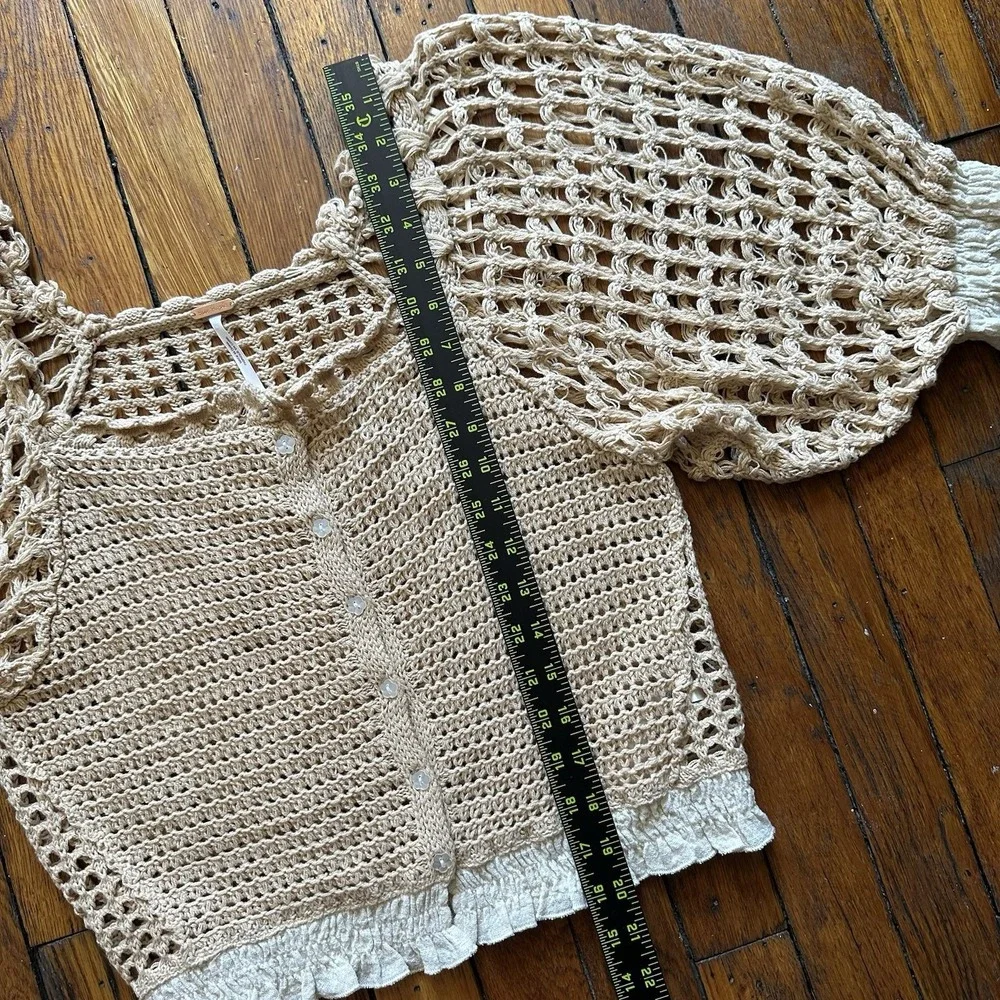Free People Luisa Cardi Net Balloon Sleeve Top Women S Apricot Illusion Combo
